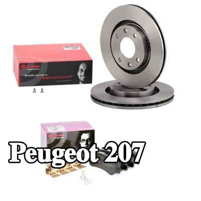 BREMBO مجموعة أقراص الفرامل والوسادات Prime, مزود بفتحات تهوية داخلية — Peugeot 207