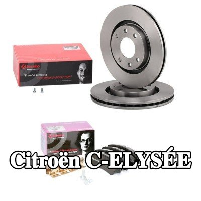 BREMBO مجموعة أقراص الفرامل والوسادات Prime, مزود بفتحات تهوية داخلية — Citroën C-elysée