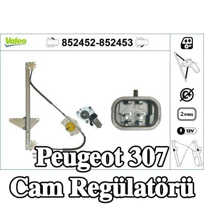VALEO Cam regülatörü Sağ Ön, Elektrikli, elektrik motorlu — 2002 Peugeot 307