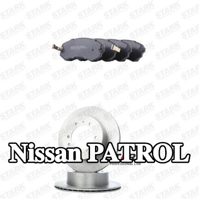 STARK مجموعة أقراص الفرامل والوسادات للمحور الأمامي, مزود بفتحات تهوية داخلية — Nissan Patrol