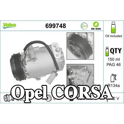 VALEO ضاغط تكييف هواء معاد تصنيعه, مع زيت ضاغط PAG — 1997 Opel Corsa