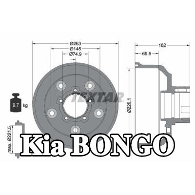 TEXTAR أسطوانة الفرامل 253mm, مع محور العجلة, بدون محمل عجلة, بدون مسامير عجلة — 2002 Kia Bongo