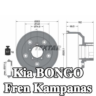TEXTAR Fren kampanas 253mm, tekerlek göbeği ile, tekerlek yatağı olmadan, tekerlek saplamaları olmadan — 2001 Kia Bongo