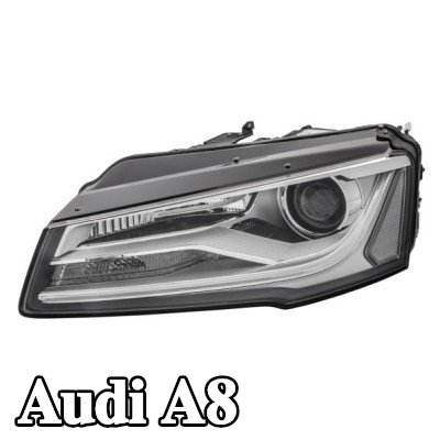 HELLA المصباح الأيمن, D3S, D3S/H7, H7, LED, PSY24W, مع محرك لتسوية المصابيح الأمامية, بدون ثقل, بدون مصباح تفريغ متوهج, مع لمبة, بدون وحدة تحكم LED لمصابيح التشغيل النهاري/مصابيح الموقف — Audi A8