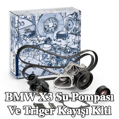 VAICO Su pompası ve triger kayışı kiti contalar/sızdırmazlık elemanları ile, gergi kolu ile, gergi kasnağı, su pompalı, kayışlı, cıvata/vida ile, termostatlı — 2004 BMW X3