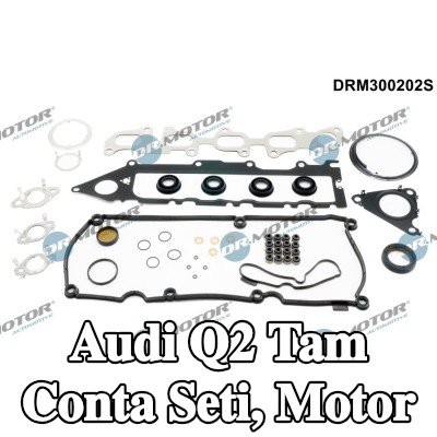 DR.MOTOR AUTOMOTIVE Tam Conta Seti, kam mili contalı motor, valf kapağı contası ile, valf gövdesi contalı, silindir kafası contası olmadan, egzoz manifoldu contası ile (ler), emme manifoldu contası/contaları ile — 2016 Audi Q2