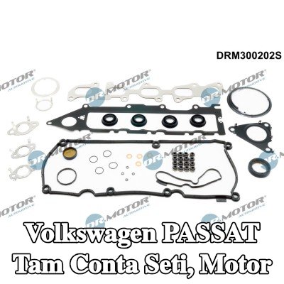 DR.MOTOR AUTOMOTIVE Tam Conta Seti, kam mili contalı motor, valf kapağı contası ile, valf gövdesi contalı, silindir kafası contası olmadan, egzoz manifoldu contası ile (ler), emme manifoldu contası/contaları ile — Volkswagen Passat