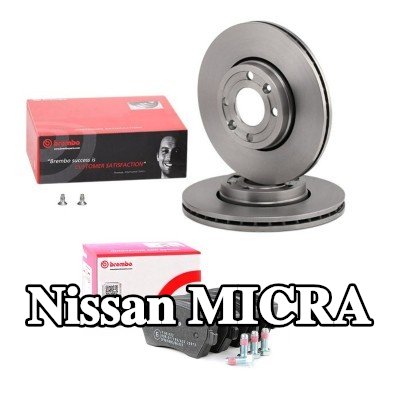 BREMBO مجموعة أقراص الفرامل والوسادات Prime, مزود بفتحات تهوية داخلية — 2003 Nissan Micra