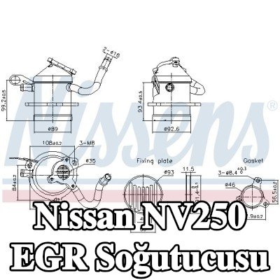 NISSENS Contalar/sızdırmazlık elemanları ile EGR soğutucusu, sensörsüz — Nissan Nv250