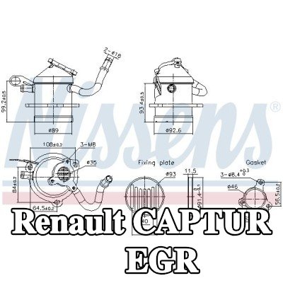 NISSENS مبرد EGR مع حشيات/أختام, بدون مستشعر — Renault Captur