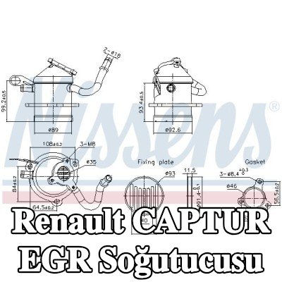 NISSENS Contalar/sızdırmazlık elemanları ile EGR soğutucusu, sensörsüz — Renault Captur