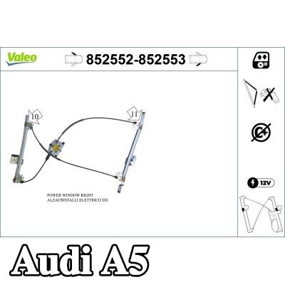 VALEO مُحرك النوافذ الأمامي الأيمن, كهربائي, بدون محرك كهربائي — 2008 Audi A5