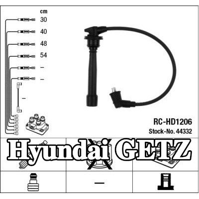 NGK مجموعة أسلاك الإشعال سوداء — Hyundai Getz