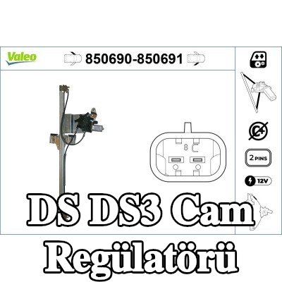 VALEO Cam regülatörü Sağ Ön, Elektrikli, elektrik motorlu — 2015 DS Ds3