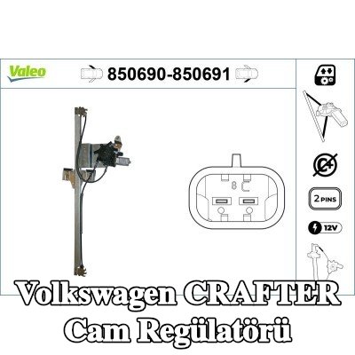 VALEO Cam regülatörü Sağ Ön, Elektrikli, elektrik motorlu — 2012 Volkswagen Crafter
