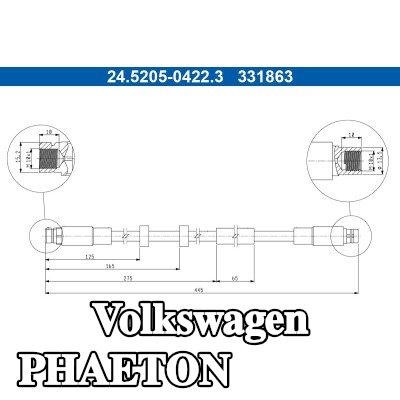 ATE خرطوم الفرامل 445mm — Volkswagen Phaeton