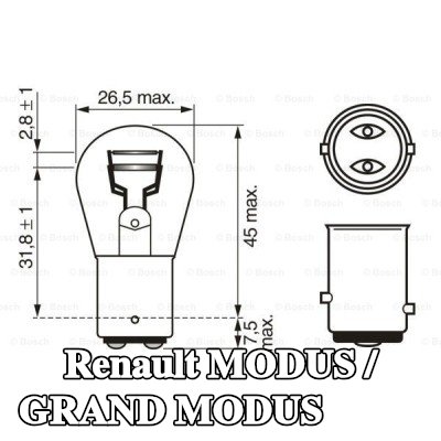 BOSCH لمبة مؤشر P21/5W, 12V — Renault Modus / Grand Modus