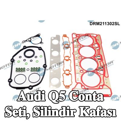 DR.MOTOR AUTOMOTIVE Conta seti, eksantrik mili contalı silindir kapağı, silindir kafası contası ile, valf kapağı contası ile, valf gövdesi contalı, egzoz manifoldu contası ile (ler), emme manifoldu contası/contaları ile — Audi Q5