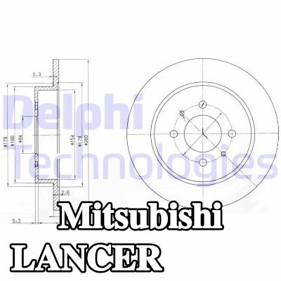 DELPHI القطر الخارجي لقرص المكابح: 260mm, صلب, مشحم — 1990 Mitsubishi Lancer