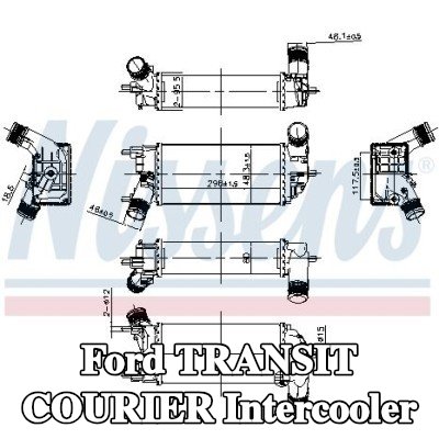 NISSENS Hızlı bağlantı parçası olmayan Intercooler, Sol konektör, açılı, Sağ konektör, açılı, contasız/sızdırmazlık elemanları olmadan — Ford Transit Courier