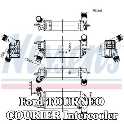 NISSENS Hızlı bağlantı parçası olmayan Intercooler, Sol konektör, açılı, Sağ konektör, açılı, contasız/sızdırmazlık elemanları olmadan — Ford Tourneo Courier