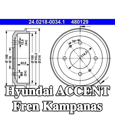 ATE Fren kampanas 216, 0mm — 1997 Hyundai Accent