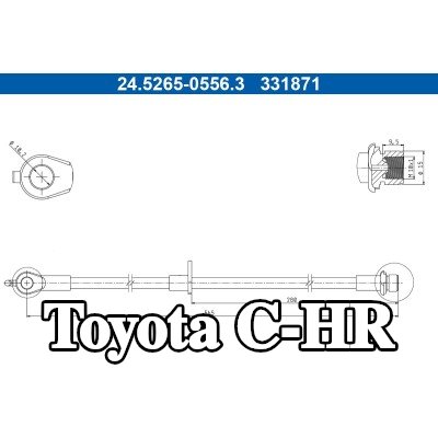 ATE خرطوم الفرامل 565mm, بدون مسمار بانجو — Toyota C-hr