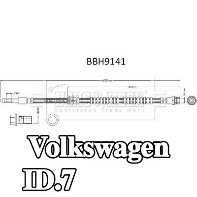 BORG & BECK خرطوم الفرامل 655mm, مع مسمار بانجو, مع وصلة بانجو — Volkswagen Id.7