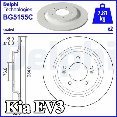 DELPHI القطر الخارجي لقرص المكابح: 284mm, صلب, مطلي — Kia Ev3