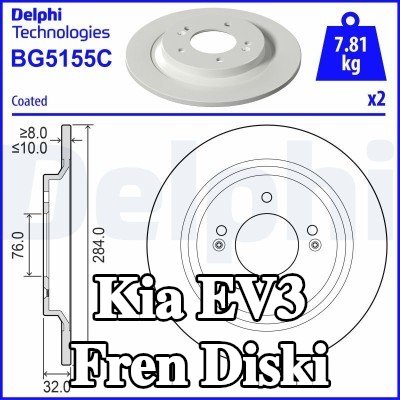 DELPHI Fren diski Dış Çap: 284mm, düz, Kaplamalı — Kia Ev3