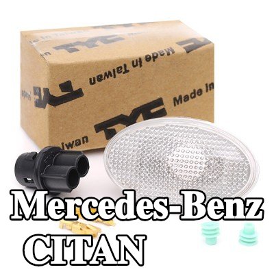 TYC مؤشر جانبي كلا الجانبين, تركيب جانبي, أبيض, مع حامل لمبة — 2012 Mercedes-Benz Citan