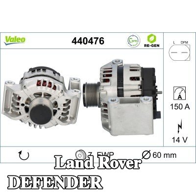 VALEO مولد كهربائي مجدد عالي الجودة, 150A — Land Rover Defender