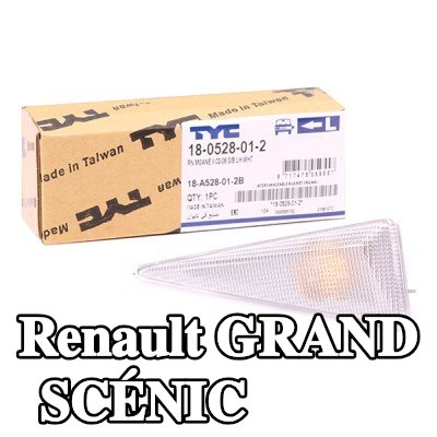 TYC مؤشر جانبي أمامي أيسر, أبيض, بدون حامل لمبة — 2004 Renault Grand Scénic