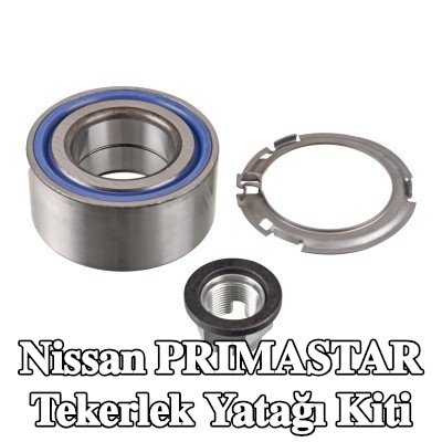 FEBI BILSTEIN Tekerlek yatağı kiti Ön Aks, tutma halkası, aks somunu ile — Nissan Primastar