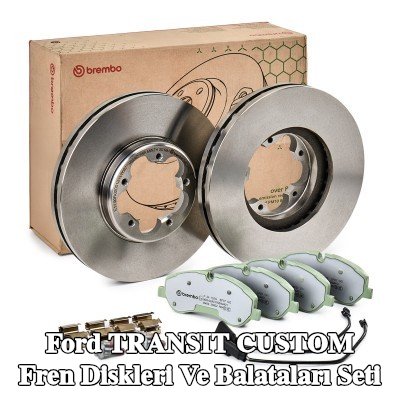 BREMBO İçten havalandırmalı fren diskleri ve balataları seti, gıcırtı önleyici plaka ile — Ford Transit Custom