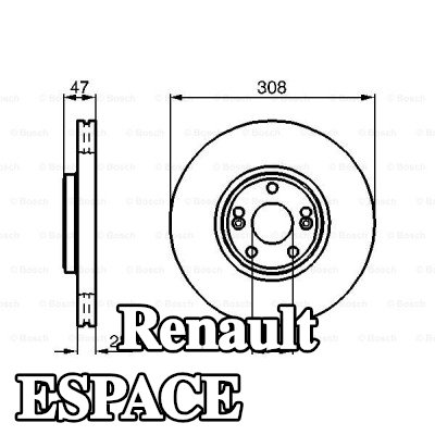 BOSCH القطر الخارجي لقرص المكابح: 308mm, مُهوى, مشحم — 2012 Renault Espace