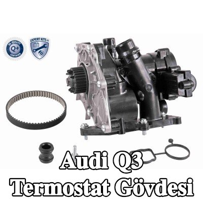 VEMO Contalı/sızdırmazlık elemanlı termostat muhafazası, kayışlı, cıvata/vida ile, flanş ile, sensörlü, termostatlı — Audi Q3