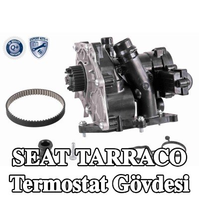 VEMO Contalı/sızdırmazlık elemanlı termostat muhafazası, kayışlı, cıvata/vida ile, flanş ile, sensörlü, termostatlı — SEAT Tarraco