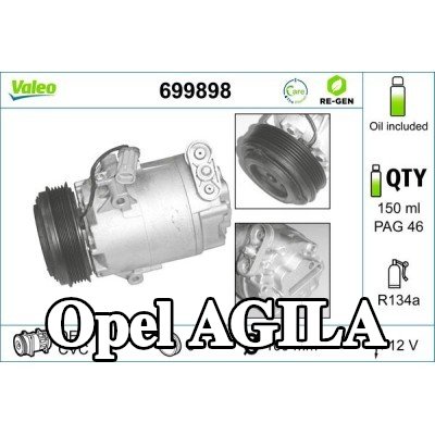 VALEO ضاغط تكييف هواء معاد تصنيعه, مع زيت ضاغط PAG — 2012 Opel Agila