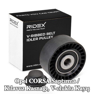 RIDEX Saptırma / kılavuz kasnağı, V-ribbed belt Ø: 60mm, kapaklı — Opel Corsa