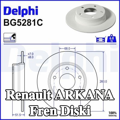 DELPHI Fren diski Dış Çap: 260mm, düz, Kaplamalı — Renault Arkana